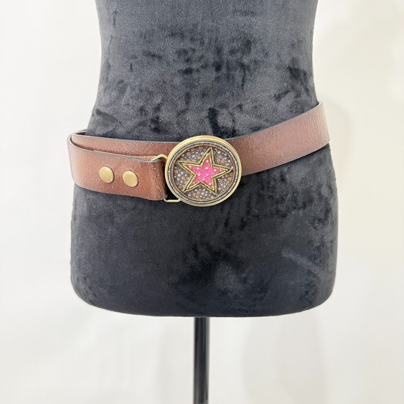 NATURAL LIFE Accessories - Natural Life Boho Western Leather Belt Pink Star Festival Rockstar Size S/M